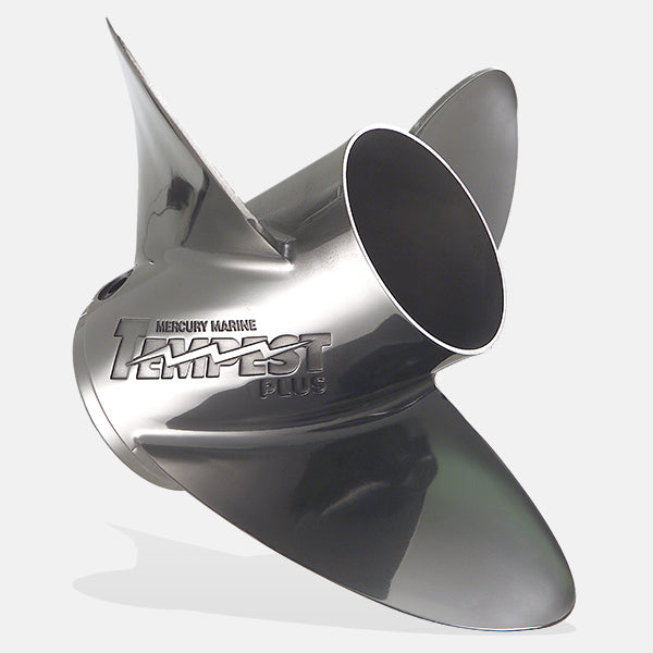 Mercury Tempest Plus 3-Blade Stainless Steel Propeller. Mercury Outboard Propeller. Mercury Fishing Boat Propeller.